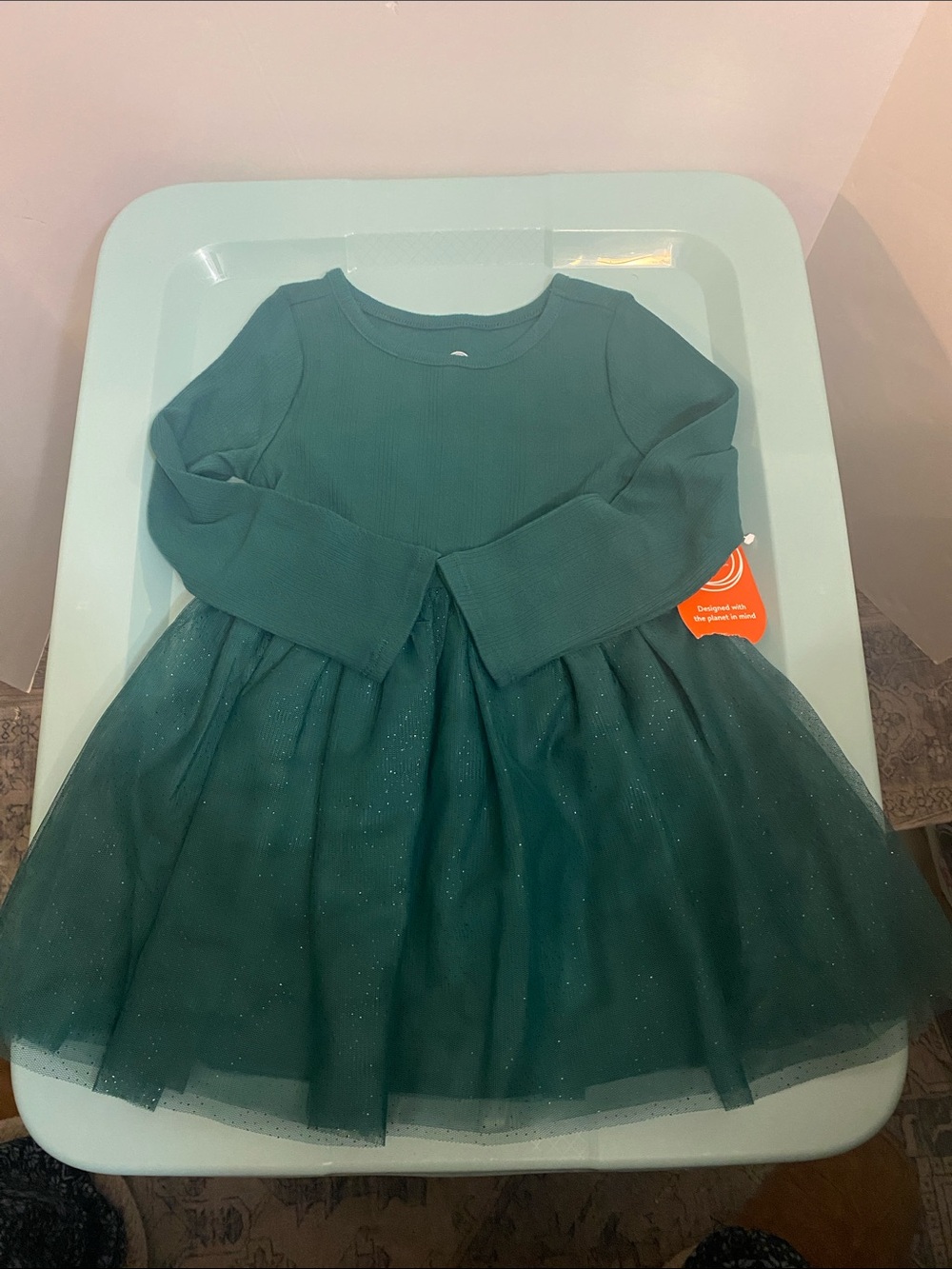 wonder nation Teal Green Long-Sleeve Tulle Dress